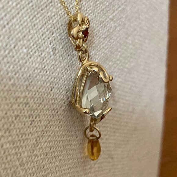10K Yellow Gold Synthetic Aquamarine Pendant 18" - Picture 4 of 8